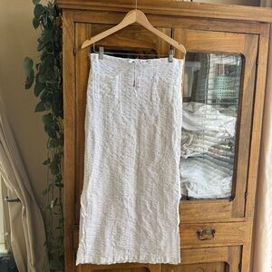 90s Lowrise White Textured Straight Maxi Skirt Tie Waist Logo Front Pocket